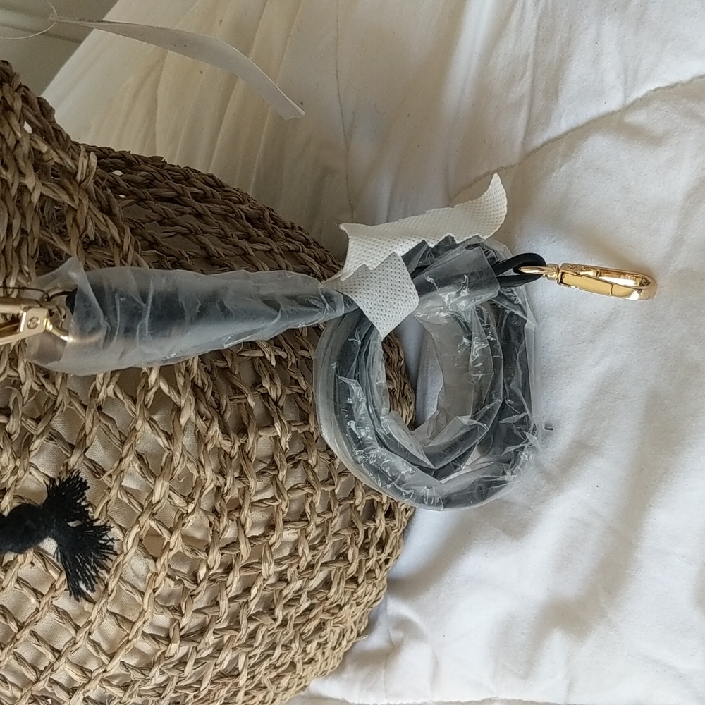 Nwt - Straw Bag With Drawstring Cloth Insert - image 3